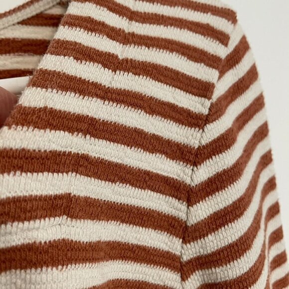 J. JILL Striped Square Neck Top Brown Cream ish 3/4 Sleeve 100% Cotton PETITE M - Picture 7 of 14